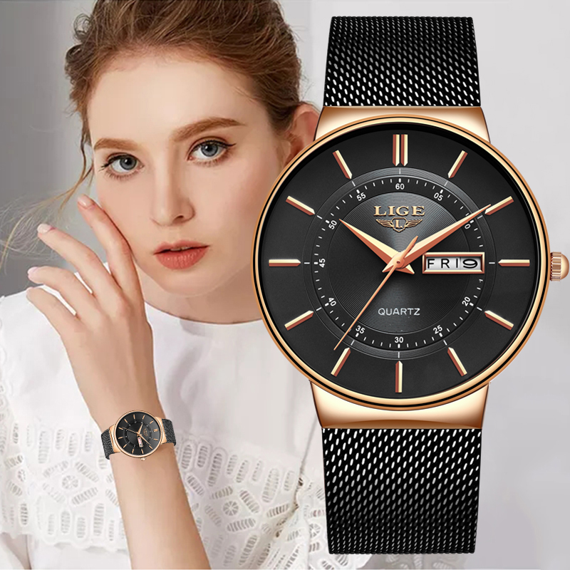 Minimalist Thin Watch - Relógios Femininos LIGE, Marca de Luxo,