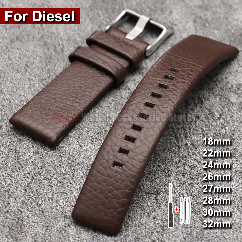 Diesel Watches Smartwatch - Pulseira de Couro Legítimo Litchi 18/22/24/26/27/28/30/32mm